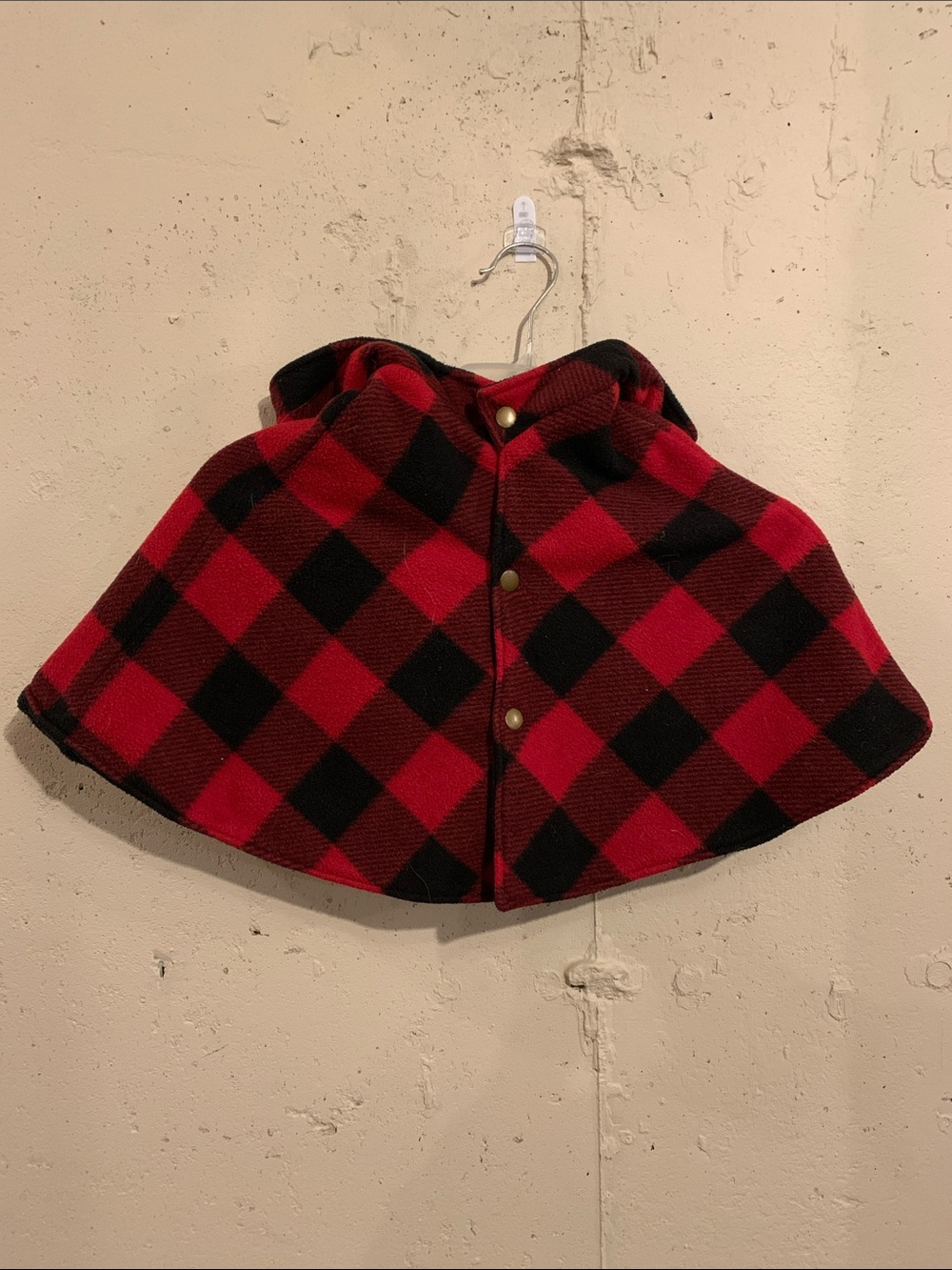 Kids Hooded Buffalo Plaid Cape in Red and Black